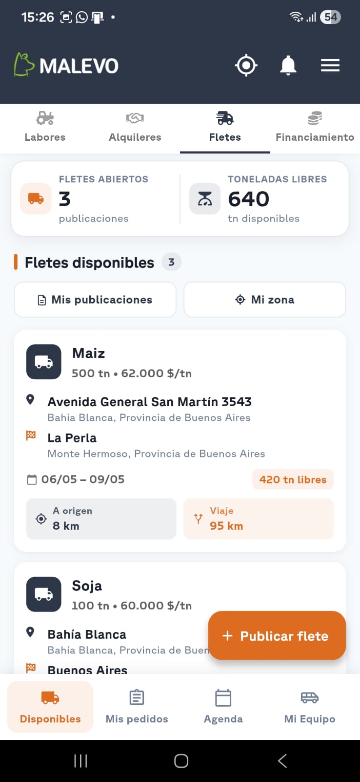 Fletes disponibles