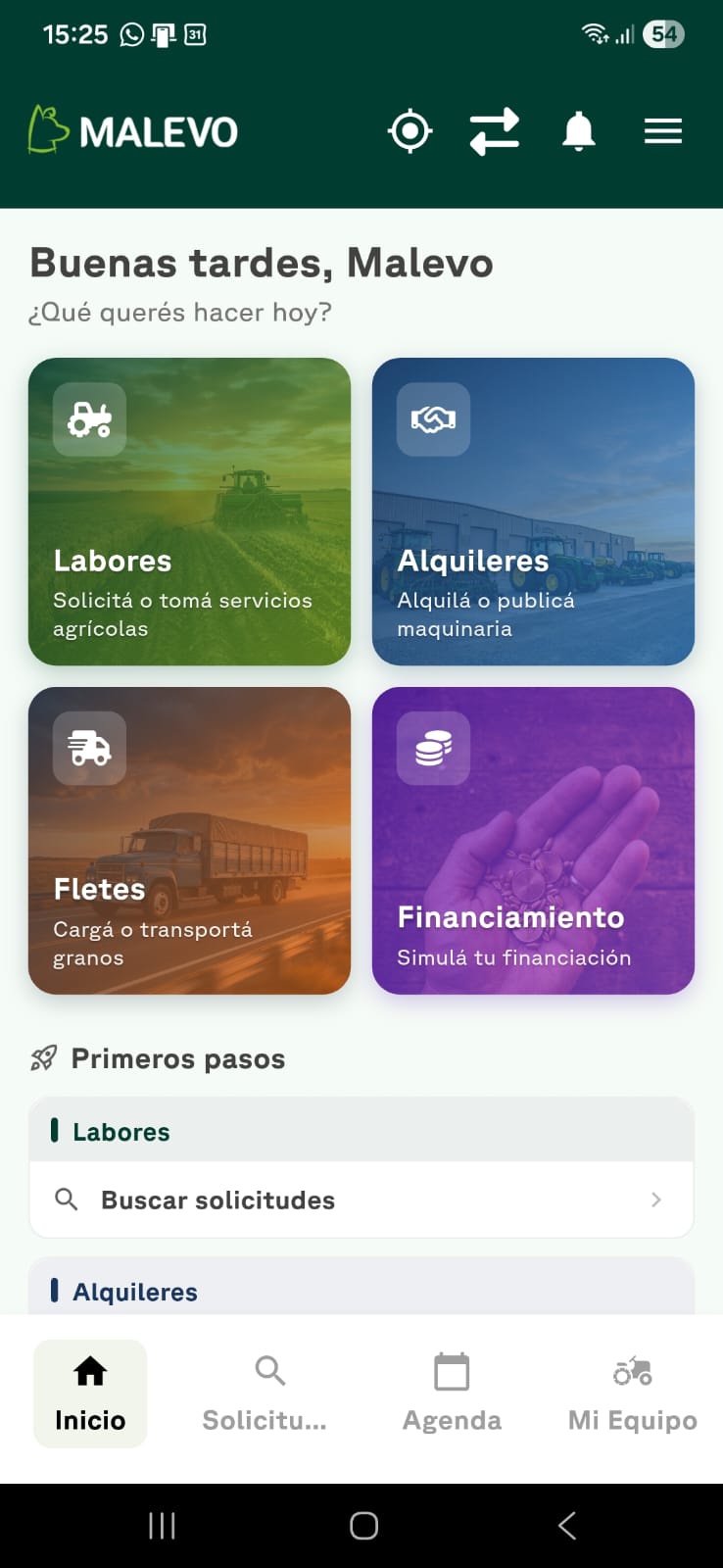 Pantalla de inicio de Malevo