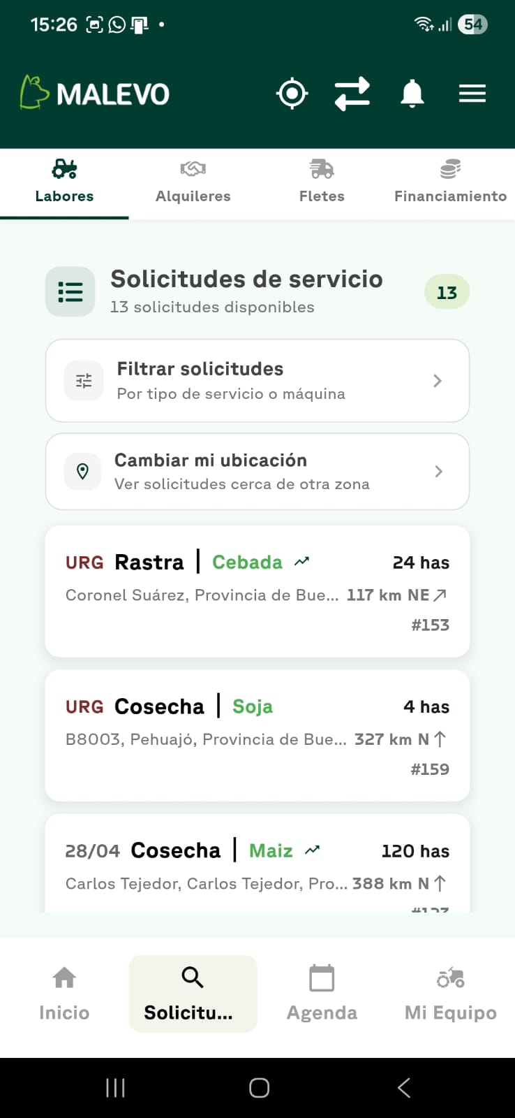 Solicitudes de servicio